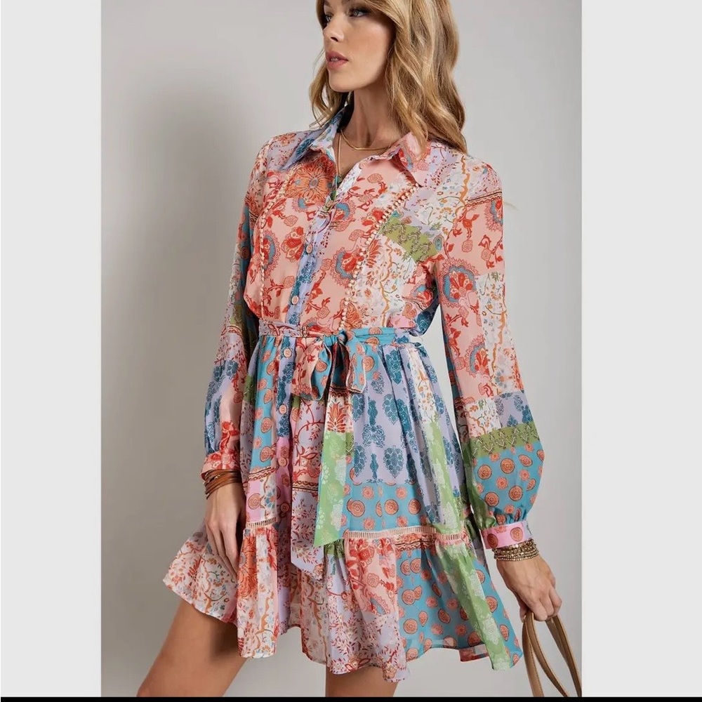 Flower Print Long Sleeve
Shirt Dress